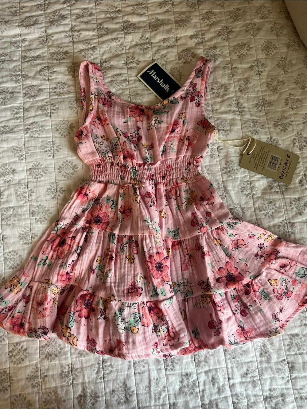 Girls Pink Floral Tiered Sundress